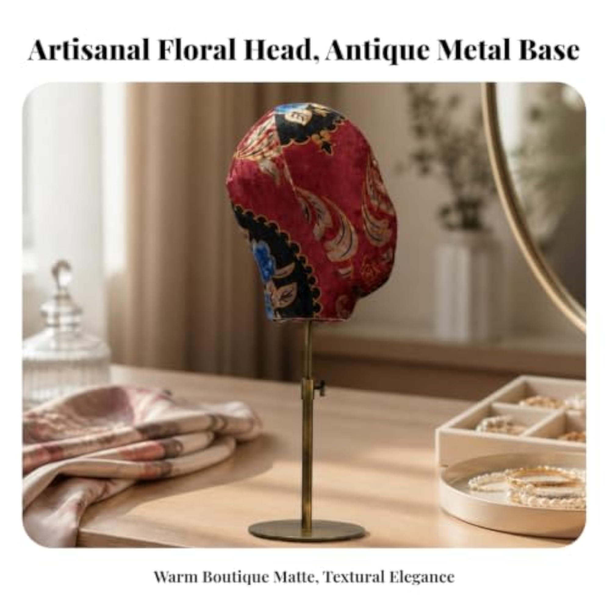 Floral Print Height Adjustable Head Stand with Base