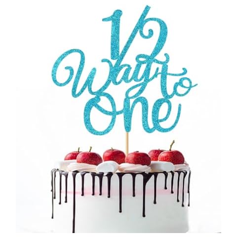 Naicaek 1/2 Way to One Cake Topper,Happy 6 Months Cake Decorations,Half Way to One Cake Topper,Baby Boys Girls 6 Months Birthday Party Decorations (Blue Glitter) Cover