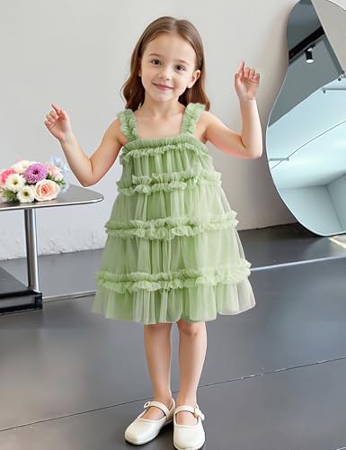 ROYLAMP Toddler Girls Tulle Party Dress Cute Ruffle Layered Dress for Kids Elegant Sleeveless Wedding Dresses2