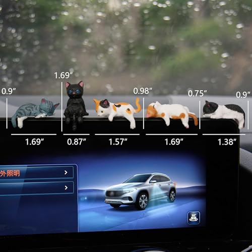 Image of 5Pcs Car Decor Accessories, Car Toys for Car Interior, Sleeping Cat Figurines for Rearview Mirror Home Office Any Occasion