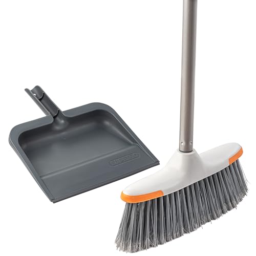 Image of Superio Clip-On Dustpan with Rubber Lip - 10-inch Wide Durable Plastic Dust Pan with Comfort Grip Handle, Lightweight Multi Surface, Heavy Duty, Easy Sweep Broom Gray