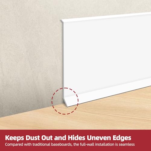 Image of 32.8Ft Vinyl Baseboard Molding Trim, Flexible Peel and Stick Wall Base with Self-Adhesive Backing, Waterproof Cove Base, Wall Protection & Floor Gap Covering, White (W:3.94'')