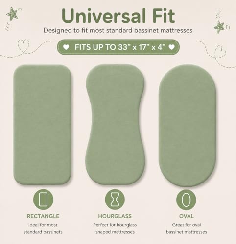 Image of Bassinet Sheets, Universal Fit 33 x 17, Beige-Blue-Green, 3 Pack