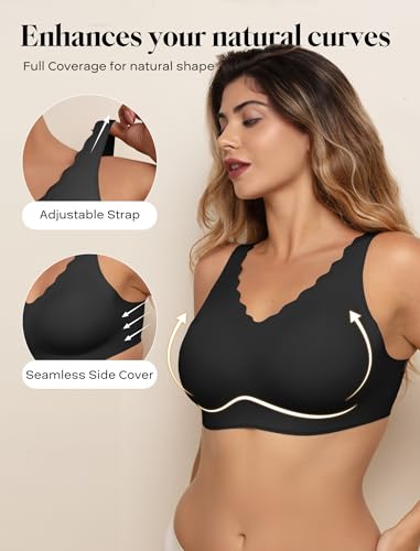 Image of COMFELIE Wireless Bra Seamless Comfort Everyday Bra for Women, Breathable Seamless Bra with Scallop Edges