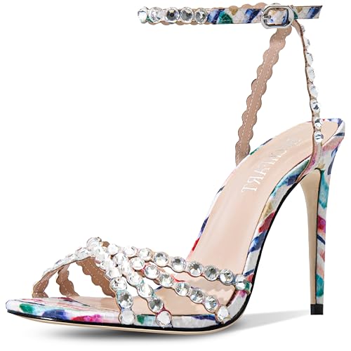 Image of HOCHFART Women's Rhinestone Stiletto High Heels Buckle Strappy Heeled Sandals Round Toe Sexy Dressy Pumps Shoes