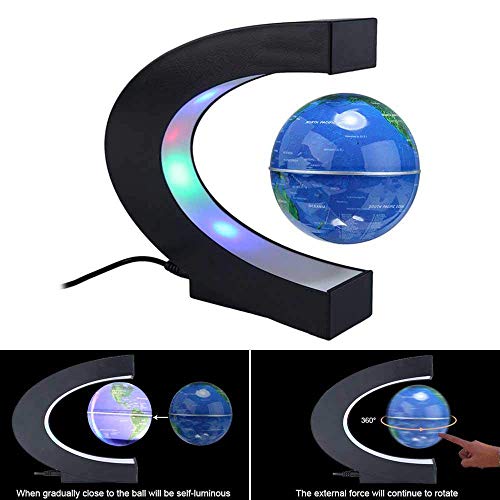 Teepao Floating Globe With LED Lights C Shape, Magnetic Maglev Levitation Rotating Globe World Map,Educational Gifts for Kids, Home Office Desk Decoration (blue)