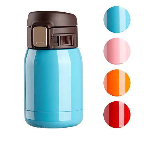 TianQianZhan TQZ Small 4-Ounce Vacuum Insulated Coloring Stainless Steel Travel Mug, Leak-Proof Double Walled Mini Bottle - Cute Shaped for Kids/Ladies - Portable One-Hand Operation Coffee Cup - Blue
