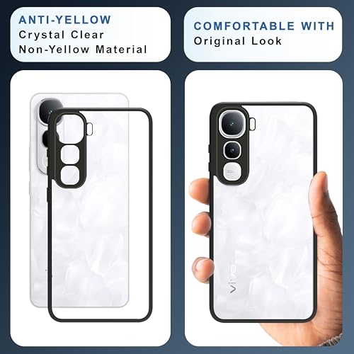 Image of CEDO Backcover for Vivo Y400 (5G) | Camera Protection Bump Shockproof Edge | Ultra Hybrid Transparent Acrylic Clear TPU+PC Hard Backcase Cover (Black)