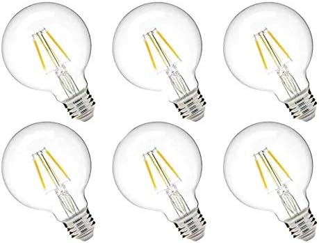 LED G25 Globe Edison, 4W to Replace 40W Incandescent Bulb, Soft White 2700K, 120VAC, E26 Medium Base, Dimmable, 6 Pack