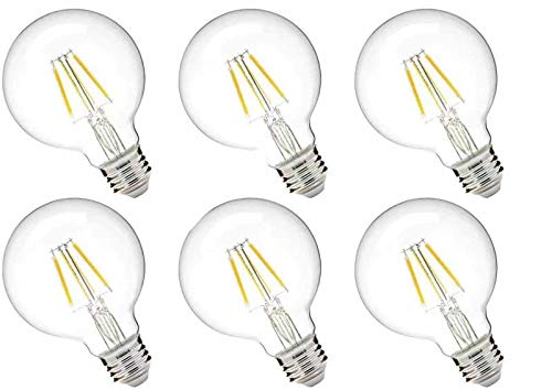 LED G25 Globe Edison, 4W to Replace 40W Incandescent Bulb, Soft White 2700K, 120VAC, E26 Medium Base, Dimmable, 6 Pack