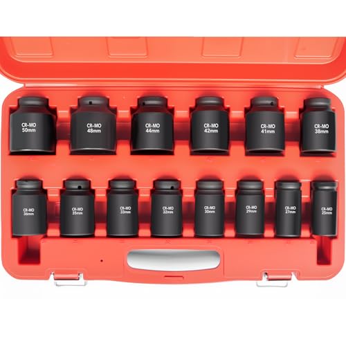 Image of TONYNOL 3 /4 Inch Drive Deep Impact Socket Set,6-Point, Metric Sizes(25-50mm),14 PCS,Cr-Mo Steel,Heavy Duty Impact Sockets for Automotive & Industrial Machinery,With a Storage Case