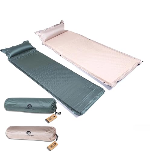 Simara Nest Double Self-Inflating Sleeping Pad, 52.7 x 75.5 inches, Beige and Green, Hiking Pads, Outdoor Sleeping Pads (Green, Single)