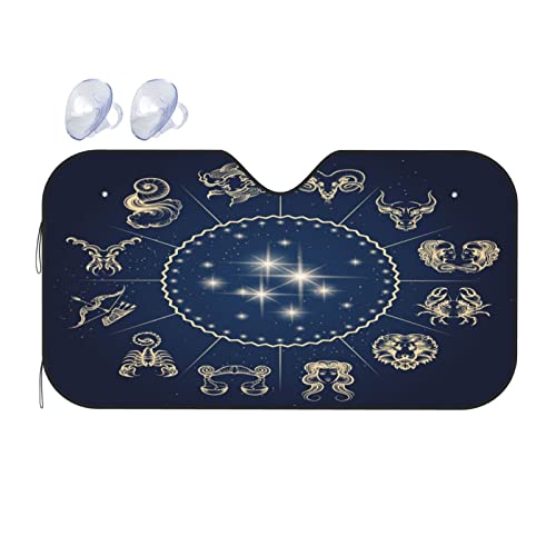 Parabrezza Parasole Zodiaco Oroscopo Cerchio Astrologia Mystic Blue Auto Parabrezza Parasole Blocker Visiera UV Retrattile Automotive Parasole per Veicolo SUV Camion Protector 55x30 pollici