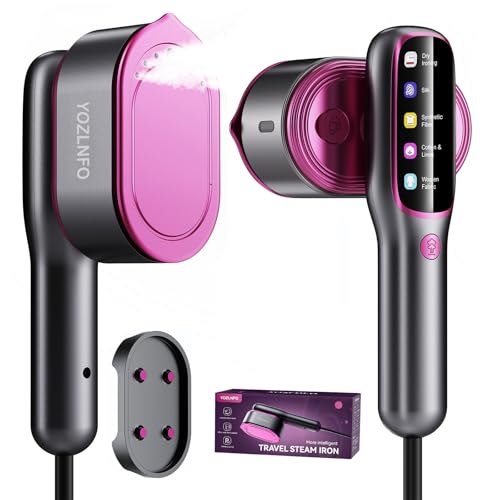 YOZLNFO Travel Steamer for Clothes Portable: 2-in-1 Mini Handheld Garment Steamer Iron - 15s Heat Up & 5 Adjustable Steam - Large Ceramic Panel - 110-120V Black&Pink