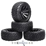 4Pcs 12mm Hex RC Wheels Tires Height 2.99 inch (76mm) for 1/10 On Road and 1/14 1/16 1/18 Scale Models Cars Truck Buggy with Foam Inserts
