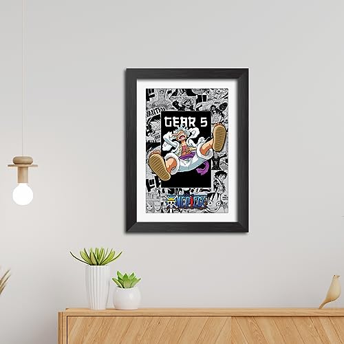 Image of TenorArts Monkey D Luffy Photo Frame One Piece Anime Laminated Poster Framed Painting with Matt Finish Black Textures (12inches x 9inches)