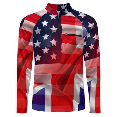 Flags of USA and UK Men's Rash Guard Long Sleeves Quick Dry Fishing Workout Shirts with Zipper4