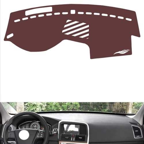 Leather Dash Board Cover mat Compatible with Volvo XC60 （Speaker、Warning Light） 2011-2017 ，Anti-Glare and dust Protector(Brown)