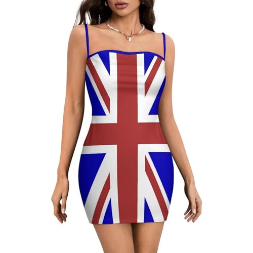 Zakqeik British Flag Women's Bodycon Mini Dress Spaghetti Strap Party Club Dress XS