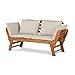 KHG Gartenbank Akazie geölt, Daybed, Sonnenliege, Lounge-Set Gestell Braun klappbar, abnehmbare Auflagen aus Polyester Hellgrau, wetterfest, 260 kg belastbar