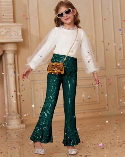 Image of GRACE KARIN Girls Sequin Pants Sparke Trouser Glitter Dance Bell Bottoms 5-14