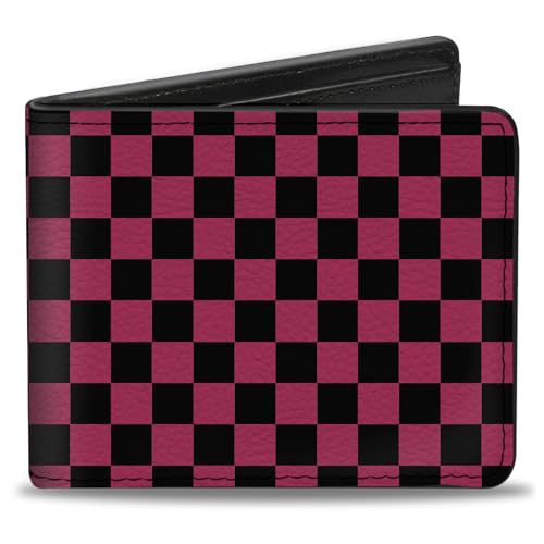 Buckle-Down Men's Wallet, Bifold, Checker Black Honeysuckle Red, Vegan Leather, Multi, 4.0