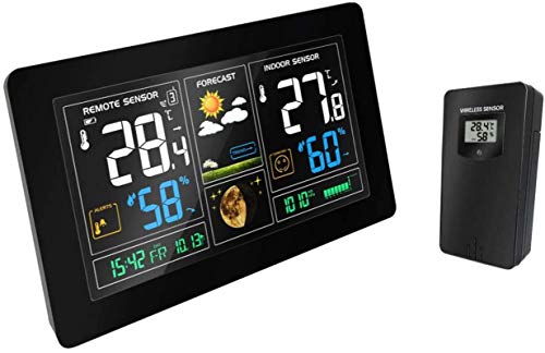 Elektronische Wecker digitaler drahtloser Wetterstation Thermometer Genaue Indoor-Temperatur- und Luftfeuchtigkeitsalarm schwarz