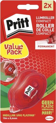Pritt rodillo de pegamento compacto permanente, blister con 2 piezas, 2do a mitad de precio 10 piezas