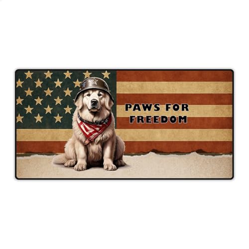 Freedom Paws Patriotic Great Pyrenees Vintage Memorial Day Desk Mat Full Keyboard Mouse Pad Pyr Dog Lover Large Mousepad 12006 -  Ninety3POD, DOGP.12006-VHT-02