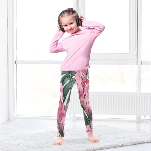 Bolaz Toddler Girls Leggings Printed Yoga Pants Leggings Pink Green Leaves for Kids4