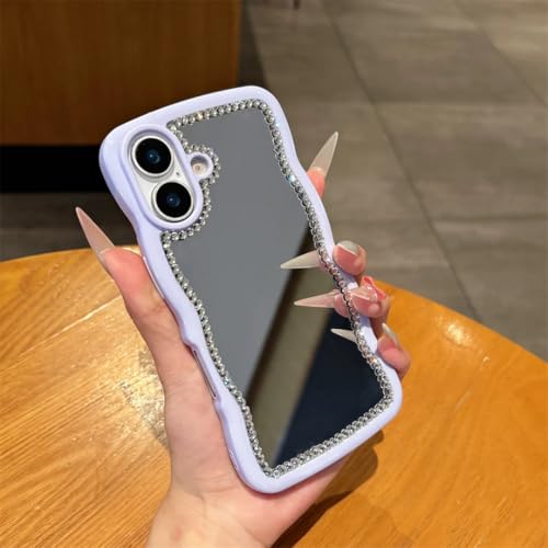 Coque antichoc iPhone 16 Pro violette anti-chute avec dos miroir pailleté