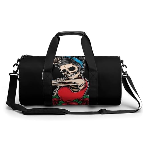 Sac de gym tête de mort rock femme étanche et léger pour le voyage