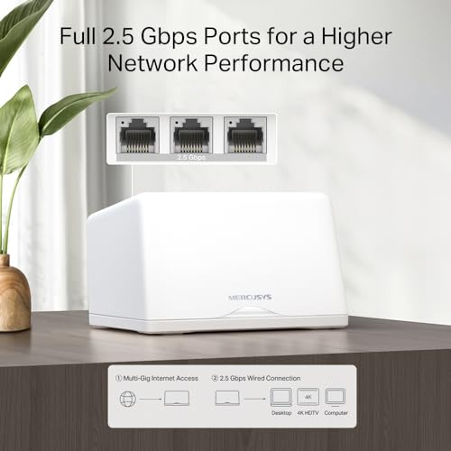 Image of MERCUSYS Halo H47BE(2-pack) Wi-Fi 7 Mesh System, Tri-Band up to 9.3Gbps, 6GHz Band, 3 Ports 2.5Gbps WAN /LAN, 320MHz Channels, 4K-QAM, MLO,VPN, Coverage up to 550 m, Easy Setup