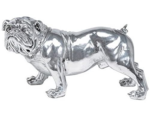 Bouledogue de luxe design en aluminium poli argent H 26 cm statue de chien moderne et massive