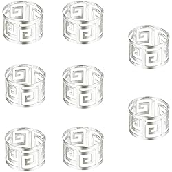 8 Piezas Servilleteros de Aro, Servilletero de Metal, Anillos de Servilleta, Sencillo y Elegante, Diseño Hueco, Acero Inoxidable, para Navidad, Boda, Banquete, Cena, Decoración de Mesa Favor (Plata)