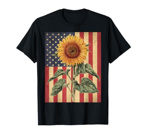 Bandiera USA ispiratrice con girasole motivazionale US donne uomini Maglietta