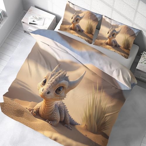 Parure de lit dinosaure 3 pièces avec housse de couette 240 x 260 microfibre et taies d'oreiller