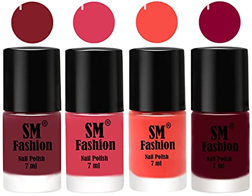 Image of Nail Polish Combo Set (Pack of 4) Quick Dry Gel Finish Nail Paint | Lip,Rose,Coral,Boysenberry | 7 ml Each