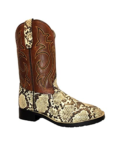 TuffRider Children's Mesa Square Toe Western Boot- Brown w/Snakeskin-With Free Assorted Striped Socks2