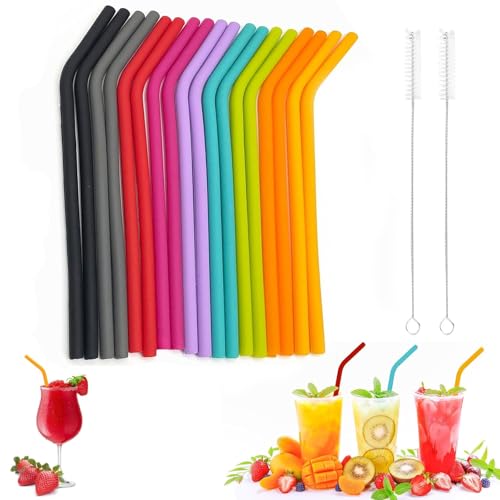 Nvwa Kiro 20Pcs Silicone Straws Reusable Set, 18 Soft Drinking Straws + 2 Cleaning Brushes, Flexible & Durable Rubber Regular Size Straws, for Hot/Cold Beverages, Home Bars, Office, Outdoor