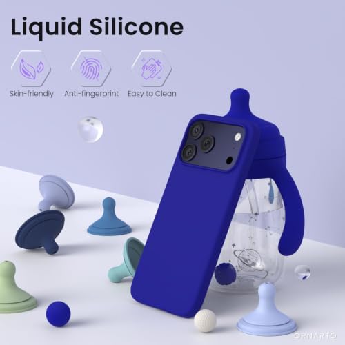 Image of ORNARTO Compatible with iPhone 17 Pro Max Case 6.9 inch, Slim Liquid Silicone 3 Layers Soft Gel Rubber Shockproof Protective Cover with Anti-Scratch Microfiber Lining-Klein Blue
