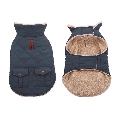 CITÉTOILE Abrigo para Perro Impermeable y Antiviento – Chaqueta Térmica de Invierno con Forro de Lana, Ropa Cálida para Perros con Agujeros de Correa y Reflejantes, Azul, XS