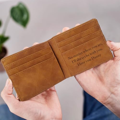 EDSG Custom Wallets for Men, Wallet With Picture, Engraved Gifts for Boyfriend, Men, Husband, Dad Gifts for Fathers Day Birthday Valentine Day Christmas Graduation (Dark Brown, Design 1)4