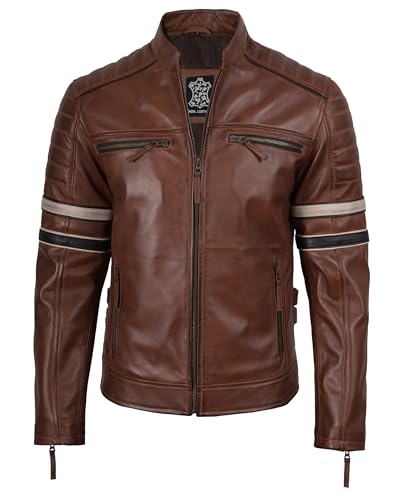 Image of fjackets Cafe Racer Leather Jacket Men Real Lambskin - Leather Jacket Men Moto Style, Zip Up