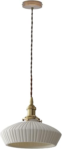 CRIBBU Lámpara colgante de cerámica festoneada blanca con interruptor de latón para isla de cocina (B)