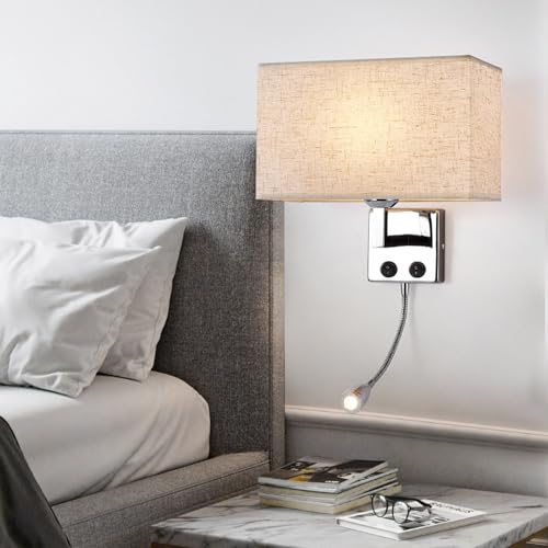 Luz de pared 360° rotación con casquillo E27 e interruptor doble para flexo de noche