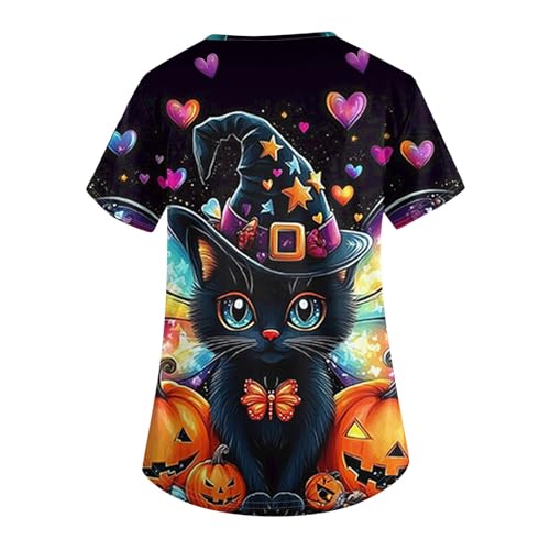 OIOLOYJM Halloween Christmas Scrub Tops Women Print V Neck Short Sleeve Plus Size Scrubs for Womens Shirts with Pockets