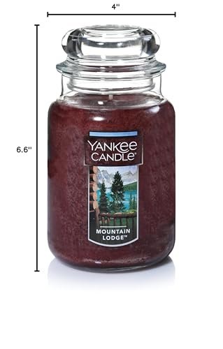 Yankee Candle Mountain Lodge Scented, Classic 22oz Large Jar Single Wick Aromatherapy Candle, Over 110 Hours of Burn Time, Apothecary Jar Fall Candle, Autumn Candle Scented for HOM