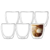 LIPJISL 6 x 250 ml Cappuccino Gläser Set Doppelwandige Gläser Latte Macchiato Gläser 250ml Doppelwandige Teeglas für Kaffee Tee Eis Milch Getränke