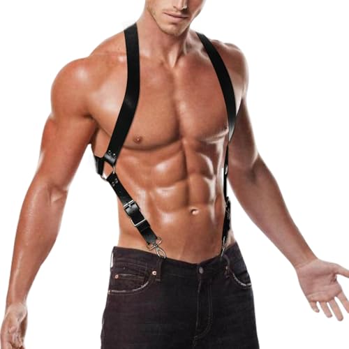 GKLWEJ Herren Leder Harness, Body Sex Punk Brust, Rave Outfit, Gay Unterwäsche, Clubwear, Gladiator Kostüm, Sklave Bandage, Verstellbar